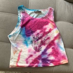 Skeleton hand crop top tie dye